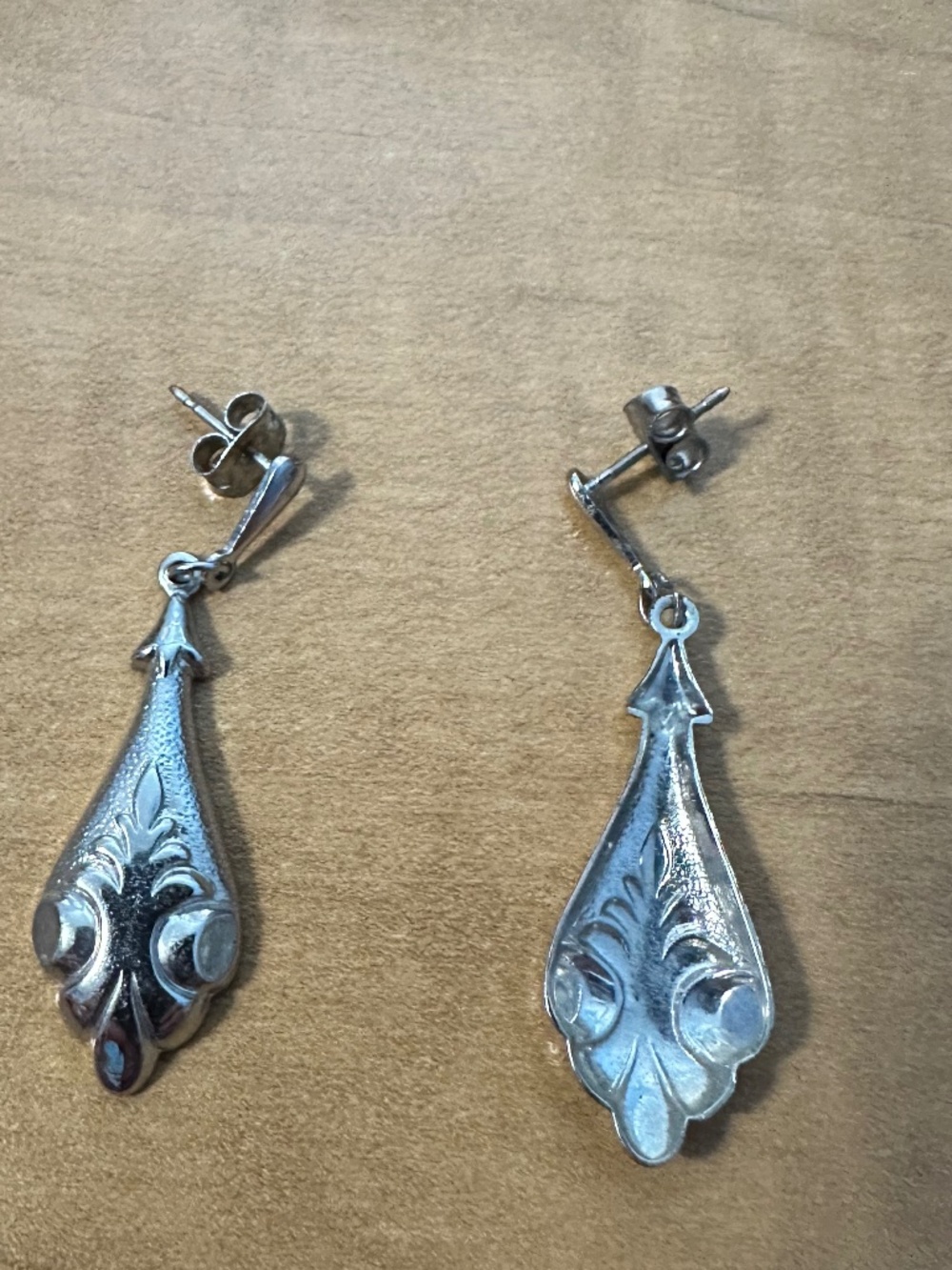 Vintage Sterling Silver Dangle Earrings Floral Leaf Design – Lightweight